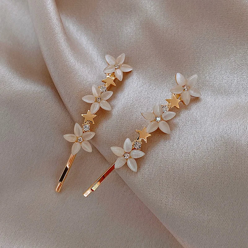 Opal Five-petal Flower Hairpin Korea Liu Haipin Hair Jewelry Female