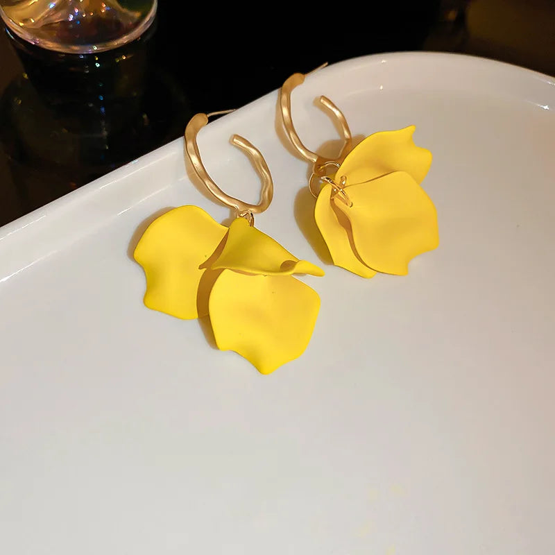 Yellow Flower Earrings 925 Silver Holiday Style Drop Earrings