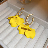 Yellow Flower Earrings 925 Silver Holiday Style Drop Earrings