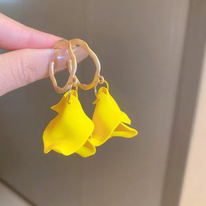 Yellow Flower Earrings 925 Silver Holiday Style Drop Earrings