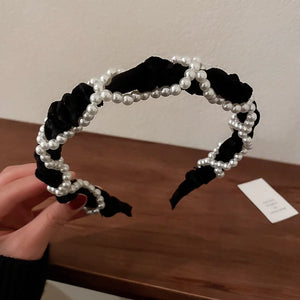 KAITIN Vintage Pearl Bow Hair Band Pressure Hair Temperament Hair Accessories