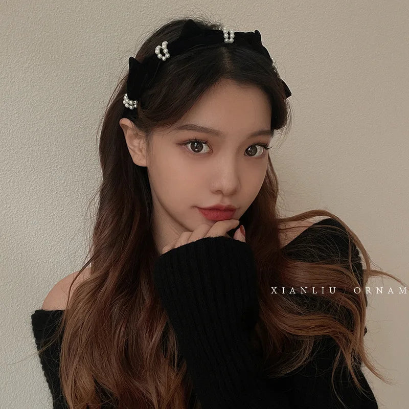 KAITIN Vintage Pearl Bow Hair Band Pressure Hair Temperament Hair Accessories