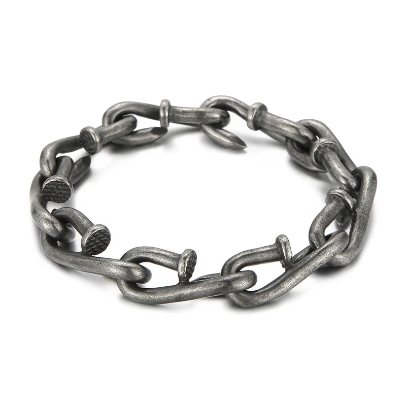12mm Nail Link Chain Bracelet Stainless Steel Identity Jewelry