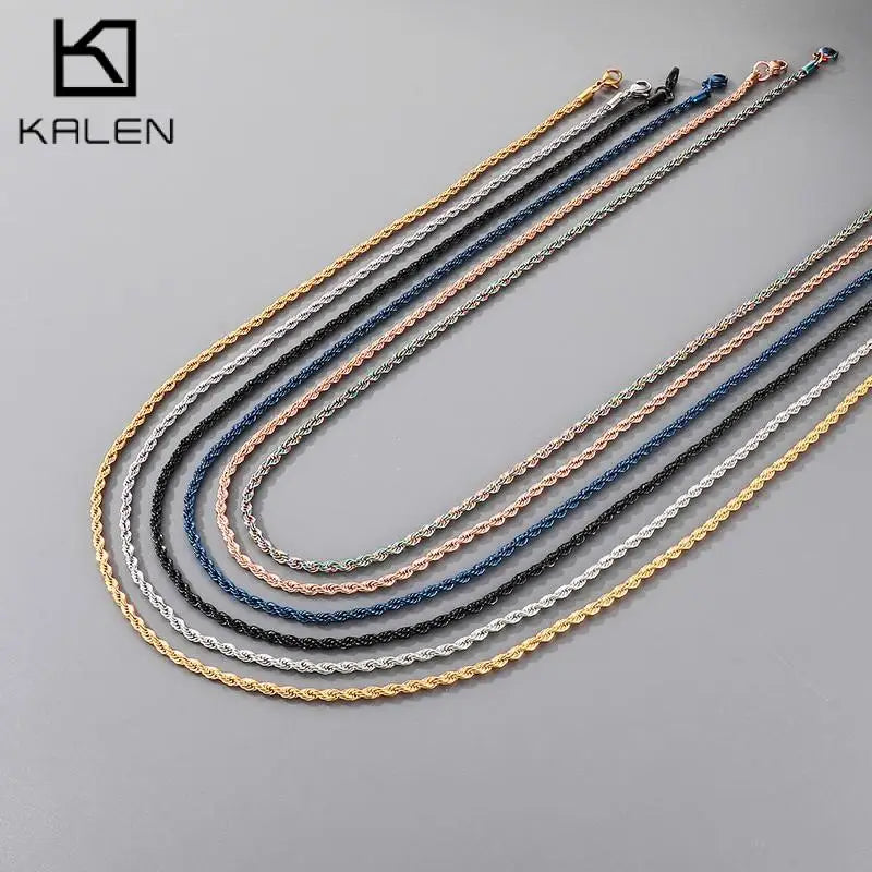 3MM Stainless Steel Twist Chain Necklace Colorful Plating Jewelry Gift