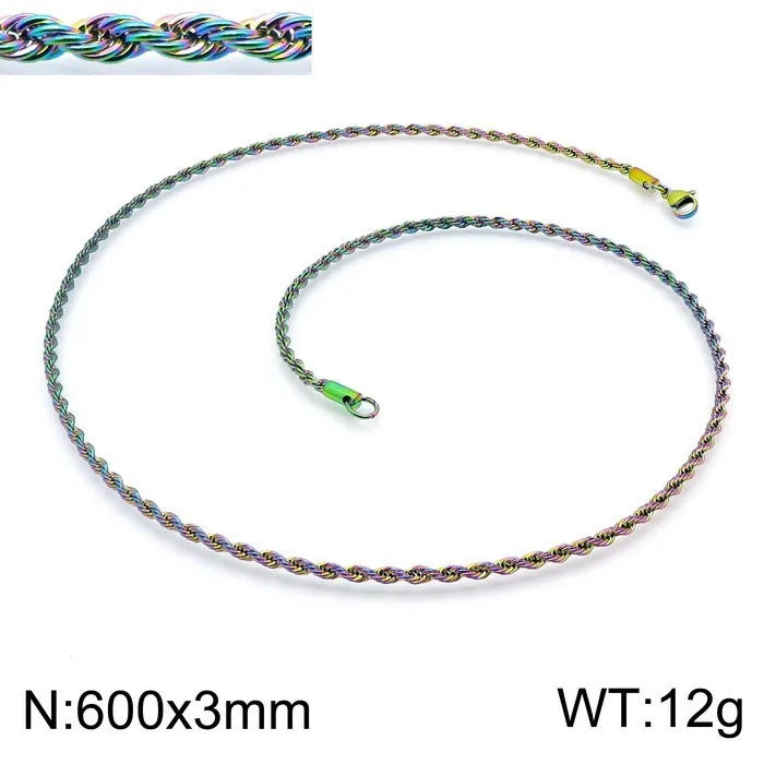 3MM Stainless Steel Twist Chain Necklace Colorful Plating Jewelry Gift