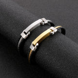 3mm Men Hiphop Rock Leather Bracelet Stainless Steel Cowhide