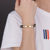 3mm Men Hiphop Rock Leather Bracelet Stainless Steel Cowhide