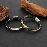 3mm Men Hiphop Rock Leather Bracelet Stainless Steel Cowhide