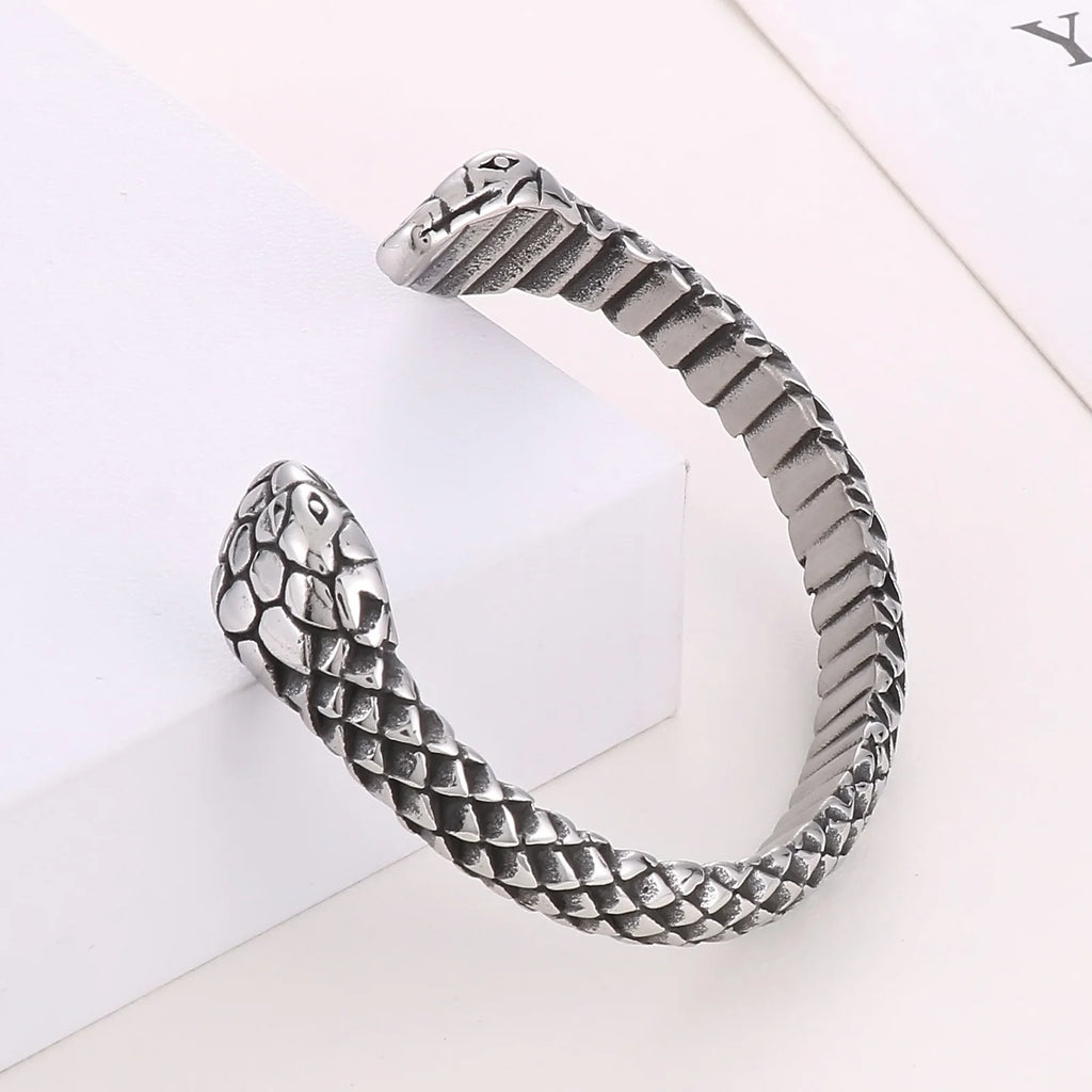 Vintage Snake Charm Open Bangle Stainless Steel 316L Women Accessories
