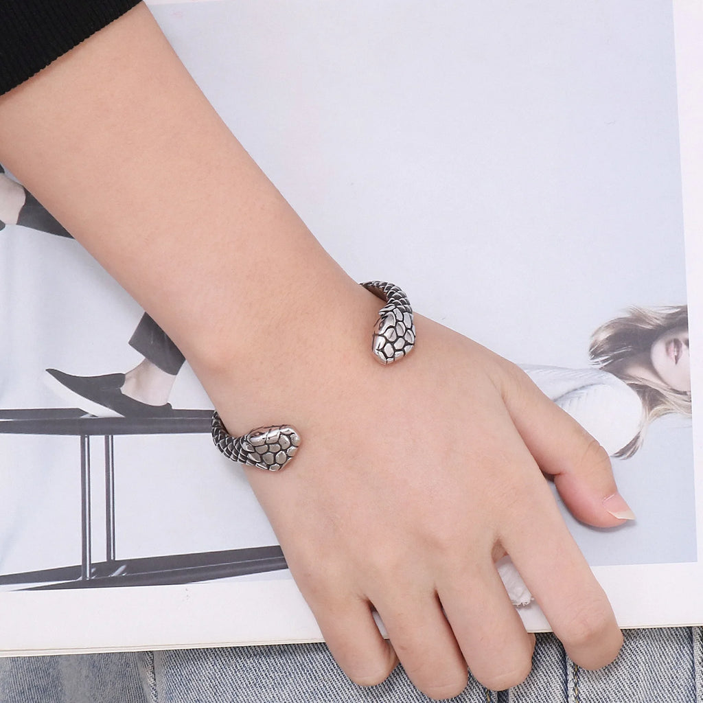 Vintage Snake Charm Open Bangle Stainless Steel 316L Women Accessories