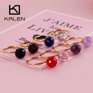 Bohemia Crystal Beads Rings Stainless Steel Wedding Bands Jewelry