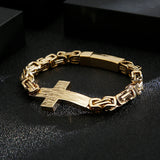 Byzantine Chain Link Bracelet Cross Charm Men's Stainless Steel Bracelet