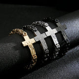 Byzantine Chain Link Bracelet Cross Charm Men's Stainless Steel Bracelet