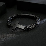 Byzantine Chain Link Bracelet Cross Charm Men's Stainless Steel Bracelet