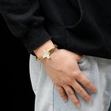 Byzantine Chain Link Bracelet Cross Charm Men's Stainless Steel Bracelet