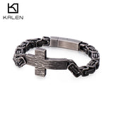 Byzantine Chain Link Bracelet Cross Charm Men's Stainless Steel Bracelet