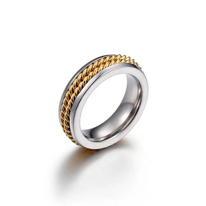 Dubai Stainless Steel Women's Ring Two Links Ball Anillos Jewelry #6~#10