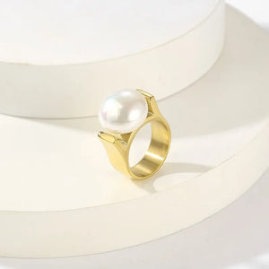 Shell Pearl Ring Stainless Steel Geometric Charm Jewelry Women Engagement