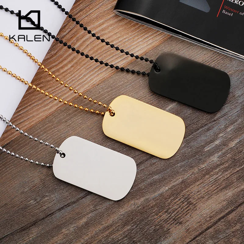 Engraved Dog Tags Name Pendant Necklaces Men Jewelry Gift