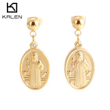 Stainless Steel Virgin Mary Earrings Punk Cross Religious Jewelry