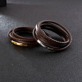Multi-Layered Cowhide Bracelet Men Retro Brown Leather Wrap Bracelets