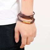 Multi-Layered Cowhide Bracelet Men Retro Brown Leather Wrap Bracelets