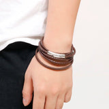 Multi-Layered Cowhide Bracelet Men Retro Brown Leather Wrap Bracelets
