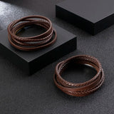 Multi-Layered Cowhide Bracelet Men Retro Brown Leather Wrap Bracelets