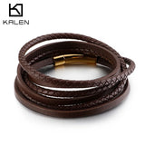 Multi-Layered Cowhide Bracelet Men Retro Brown Leather Wrap Bracelets