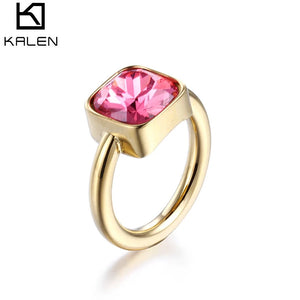 Colorful Glass Crystal Rings Stainless Steel Wedding Bands