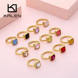 Colorful Glass Crystal Rings Stainless Steel Wedding Bands