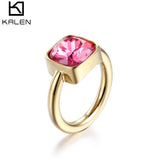 Colorful Glass Crystal Rings Stainless Steel Wedding Bands