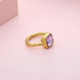 Colorful Glass Crystal Rings Stainless Steel Wedding Bands