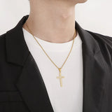 Zircon Cross Pendant Necklace Stainless Steel Hip Jewelry
