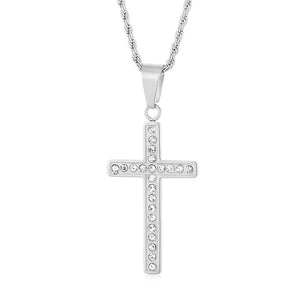 Zircon Cross Pendant Necklace Stainless Steel Hip Jewelry
