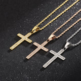 Zircon Cross Pendant Necklace Stainless Steel Hip Jewelry