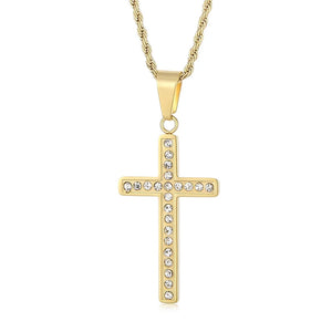 Zircon Cross Pendant Necklace Stainless Steel Hip Jewelry