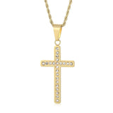 Zircon Cross Pendant Necklace Stainless Steel Hip Jewelry