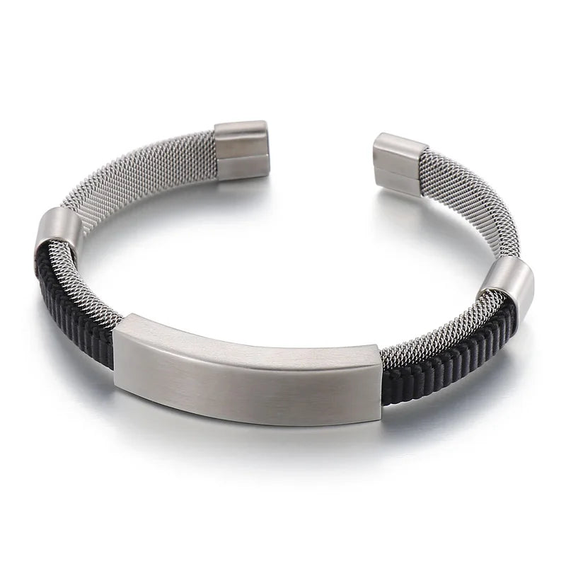 ID Bangle Men Stainless Steel Brushed Matte Mesh Bracelet