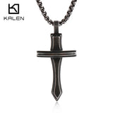 Stainless Steel Cross Pendant Necklace Men Amulet Prayer Jewelry