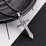 Stainless Steel Cross Pendant Necklace Men Amulet Prayer Jewelry