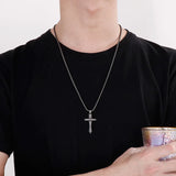 Stainless Steel Cross Pendant Necklace Men Amulet Prayer Jewelry
