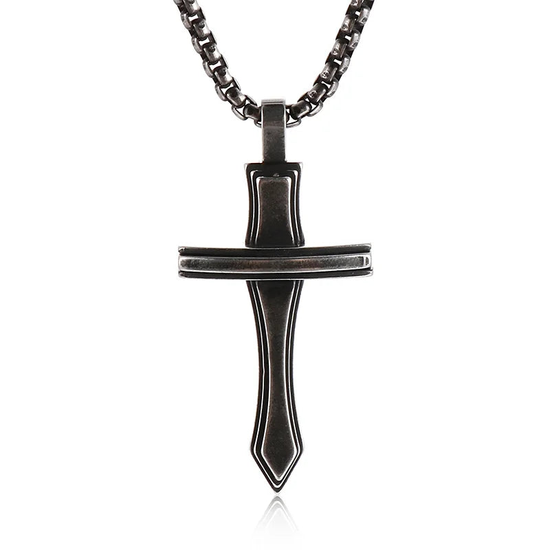 Stainless Steel Cross Pendant Necklace Men Amulet Prayer Jewelry