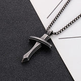 Stainless Steel Cross Pendant Necklace Men Amulet Prayer Jewelry