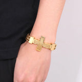 Dragonbone Chain Magnetic Clasp Cross Charm Stainless Steel Bracelet