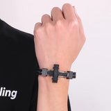 Dragonbone Chain Magnetic Clasp Cross Charm Stainless Steel Bracelet