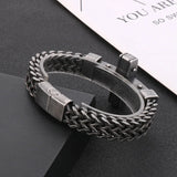 Dragonbone Chain Magnetic Clasp Cross Charm Stainless Steel Bracelet