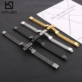 Dragonbone Chain Magnetic Clasp Cross Charm Stainless Steel Bracelet