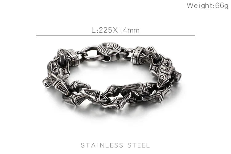 Punk Twisted Linking Box Chain Bracelet Men Matte Stainless Steel Letter X Charm