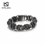 Punk Twisted Linking Box Chain Bracelet Men Matte Stainless Steel Letter X Charm